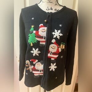 Vintage Tiara International 2001 Santa Cardigan Sweater - Black